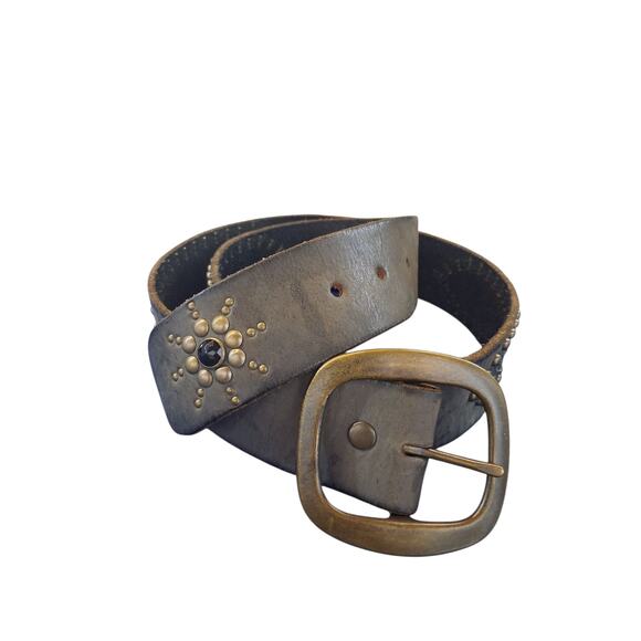 Y2K Linea Pelle Leather Women's size 36 Chunky 1½ Studded Boho Grungecore Belt - Picture 2 of 11